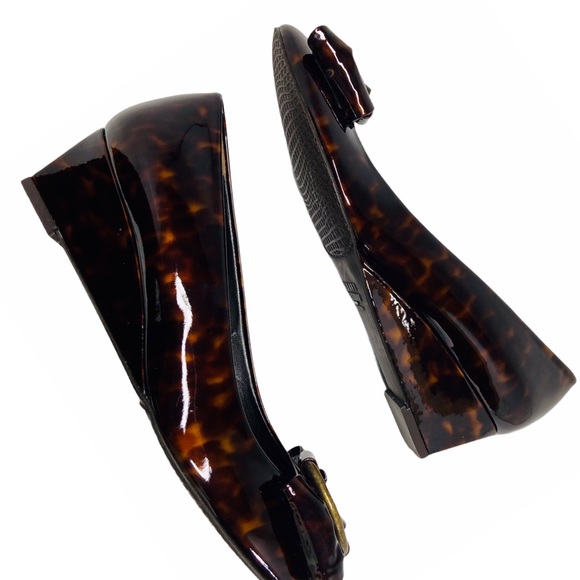 Stuart Weitzman Tortoise Patent Women’s Shoes Caring Brown Demi Wedge Size 6 - Picture 12 of 16